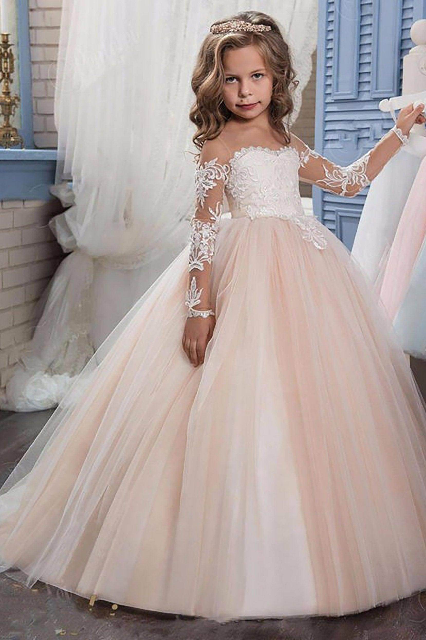 A-Line Floor Length Tulle Lace Flower Girl Dress CF0303 - COCOMELODY